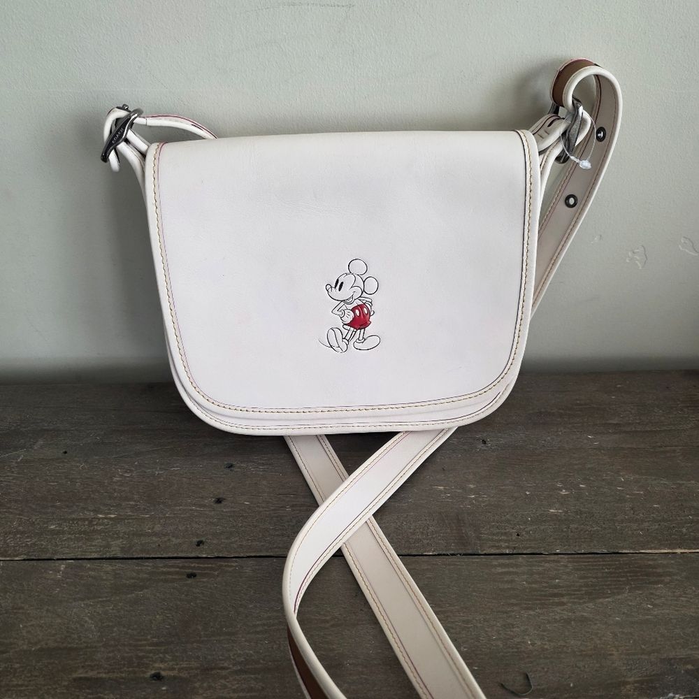 Coach Disney Mickey Mouse Chalk White Saddle Bag NEW Limited Edition